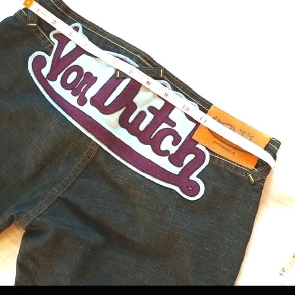 Y2k VON DUTCH Blue Purple Low Rise Flare Embroidery Patch Dark Wash Jeans 28 LN - Picture 13 of 16